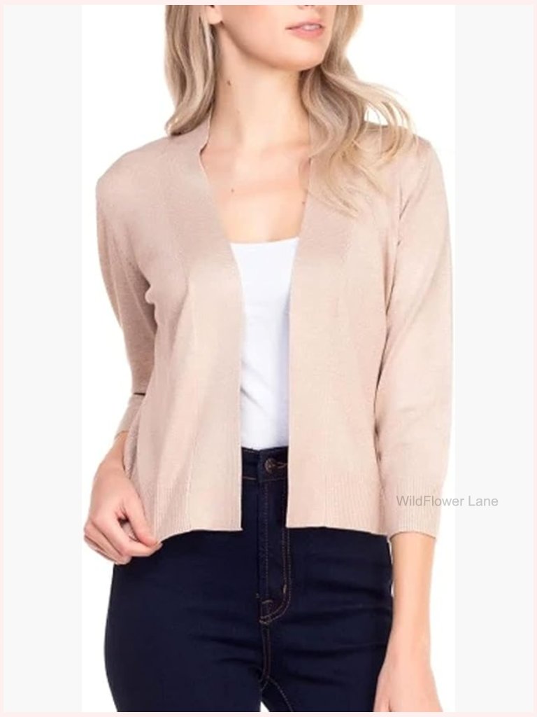 Cropped Bolero Cardigan Shrug 3/4 Sleeve Open Front For Women